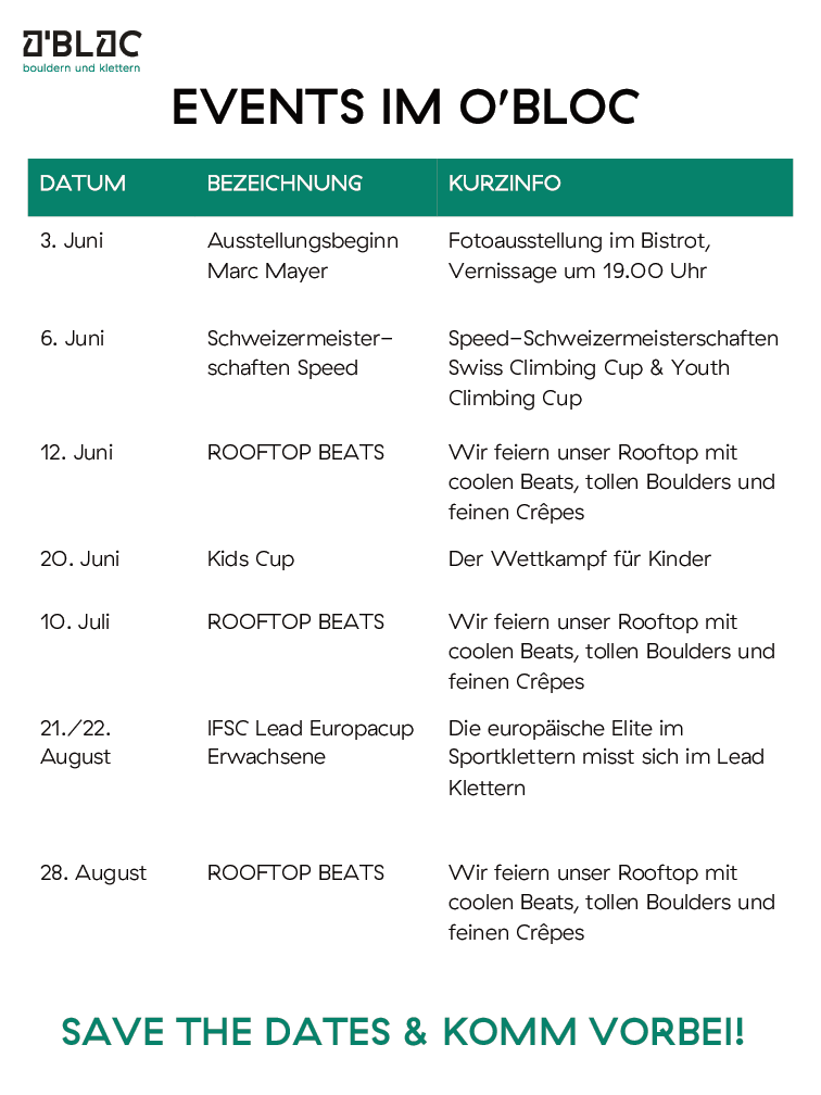 Die Events im Sommer im O'BLOC
